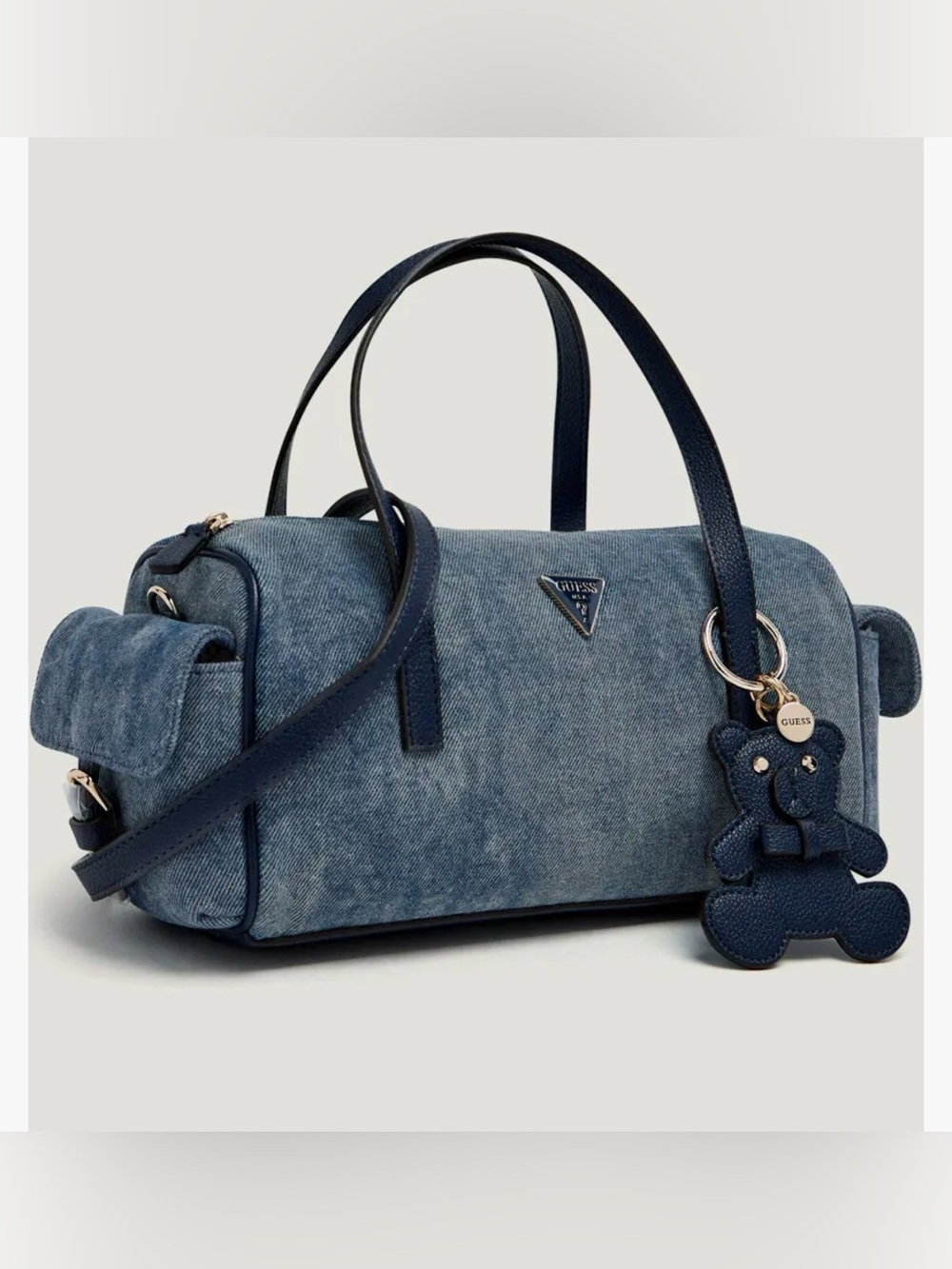NWT GUESS Kassie Small Box Satchel Bag Denim Y2K - Picture 1 of 7